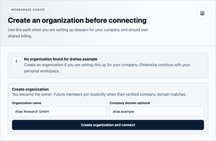 OAuth create organization flow