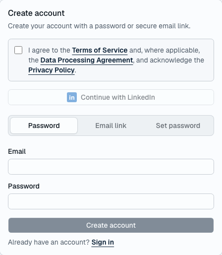 Signup form with legal acceptance